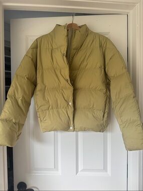 Theory Sage Green Cropped Puffer Jacket